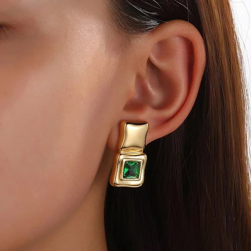 316L Stainless Steel Square Green Crystal Stud Earrings
