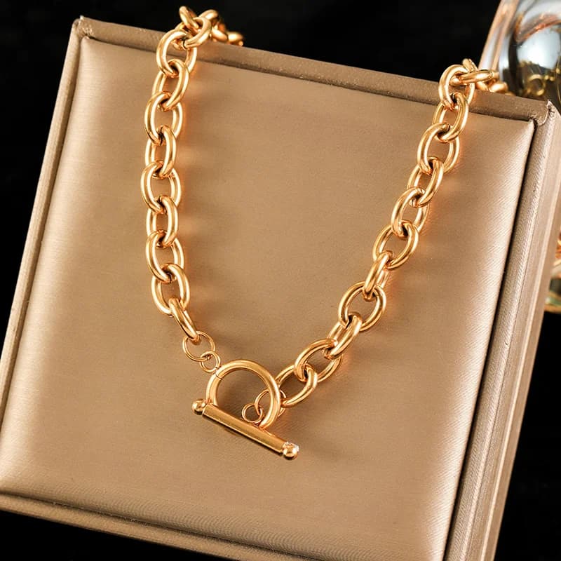 Metal Charm Statement Collar Necklace, Gold Plated