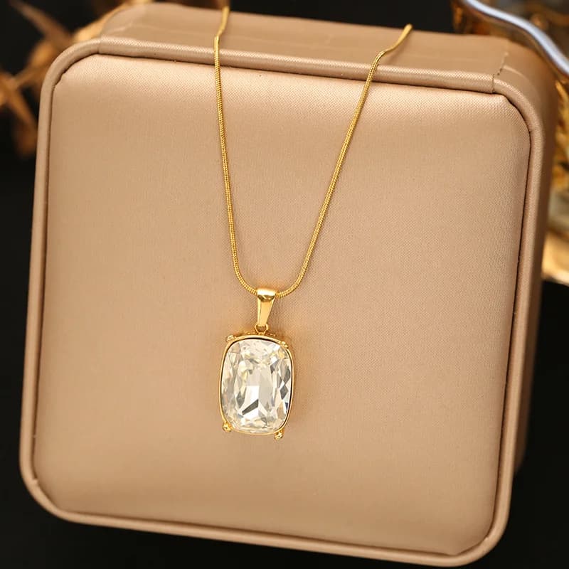 Large Square Zirconia Crystal Pendant Necklace
