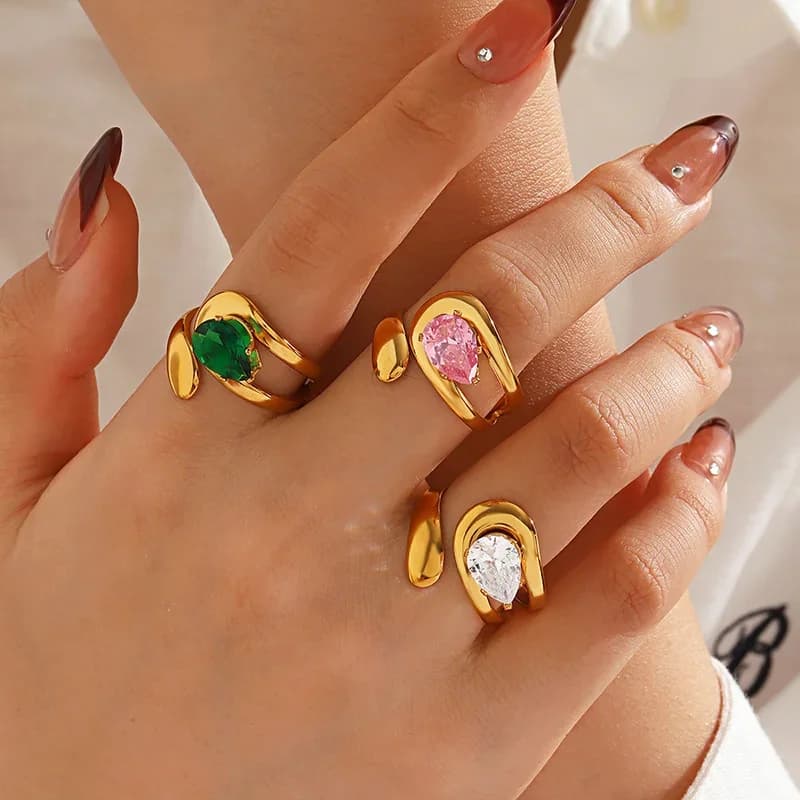 แหวนปรับไซส์ได้ ประดับ Cubic Zirconia หลากสี
