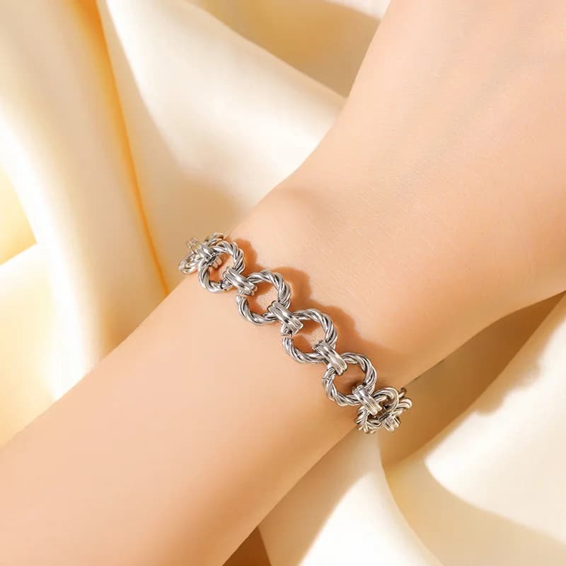 Silver Color Round Link Chain Jewelry Set
