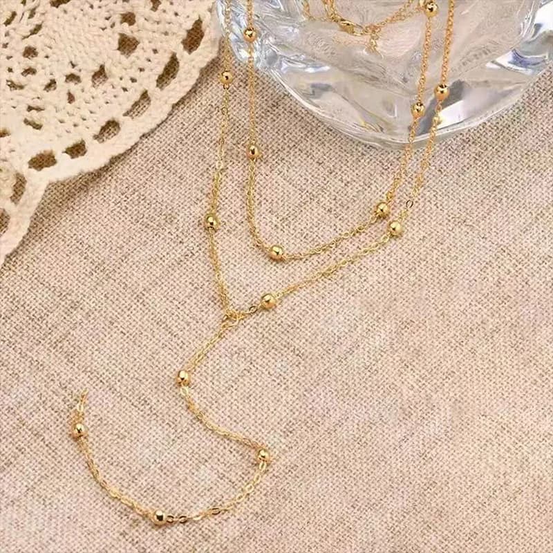 Delicate Gold Bead Long Y-Shaped Pendant Necklace