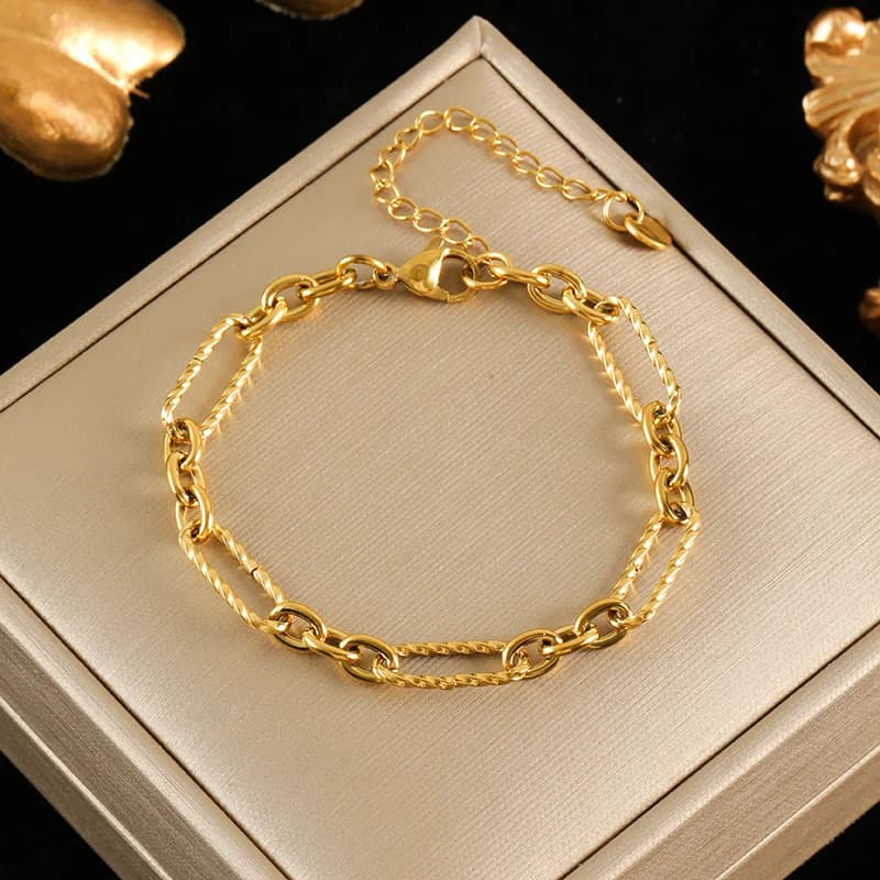 Gold Color Chain Necklace and Bracelet Set
