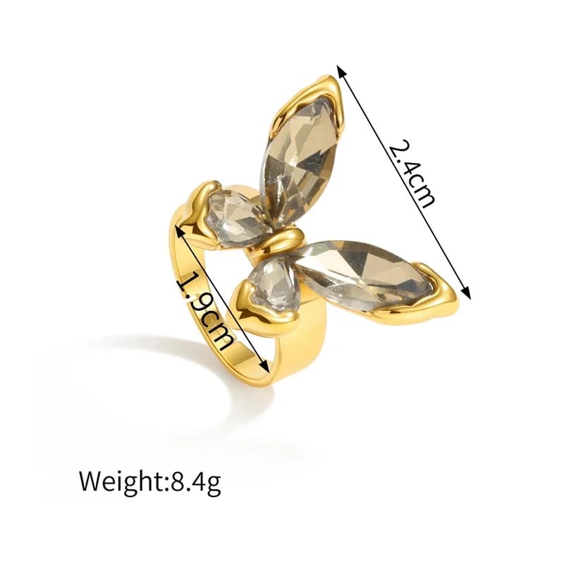 18K Gold Butterfly Zircon Adjustable Ring