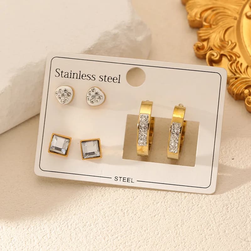 Sparkling Zircon Hoop and Stud Earring Set