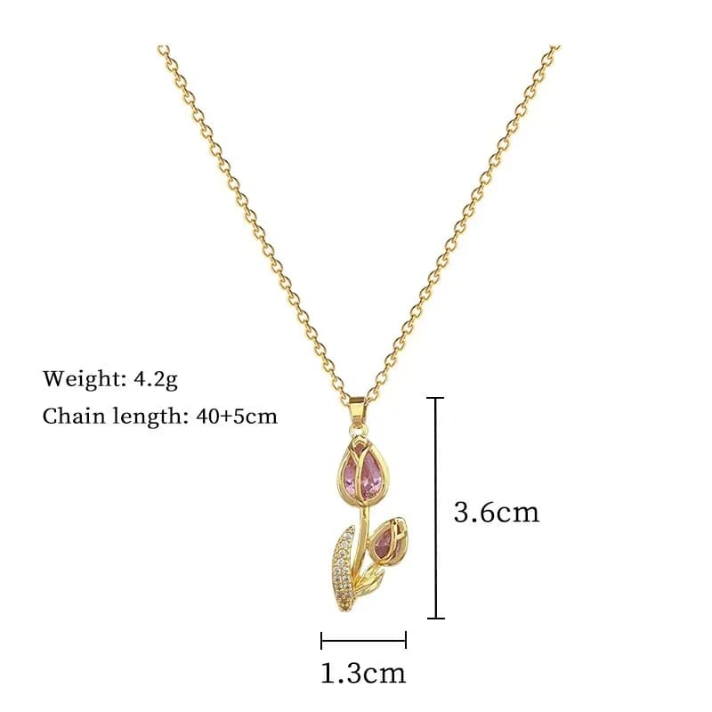 สร้อยคอจี้ดอกทิวลิป Cubic Zirconia