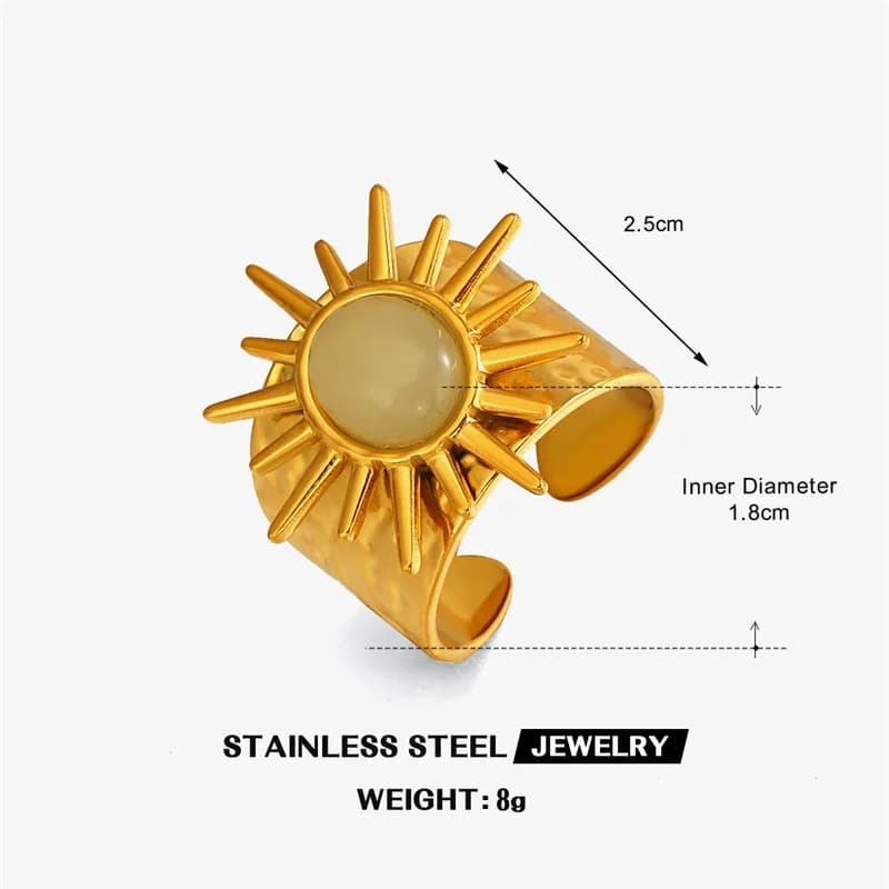 Stainless Steel Vintage Oval Stone Adjustable Ring