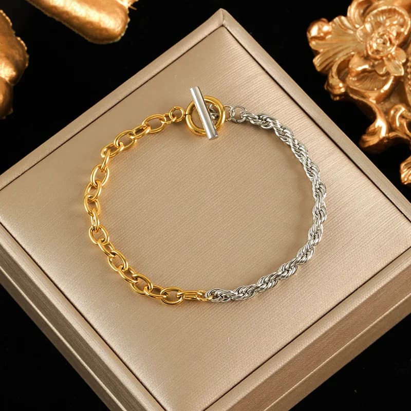 Chain Necklace and Bracelet Set, Gold and Silver