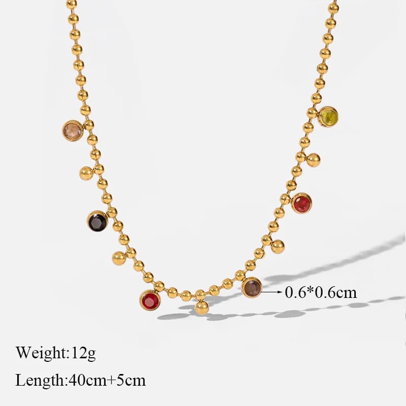 สร้อยคอ Stainless Steel 316L ประดับลูกปัด Zircon สี