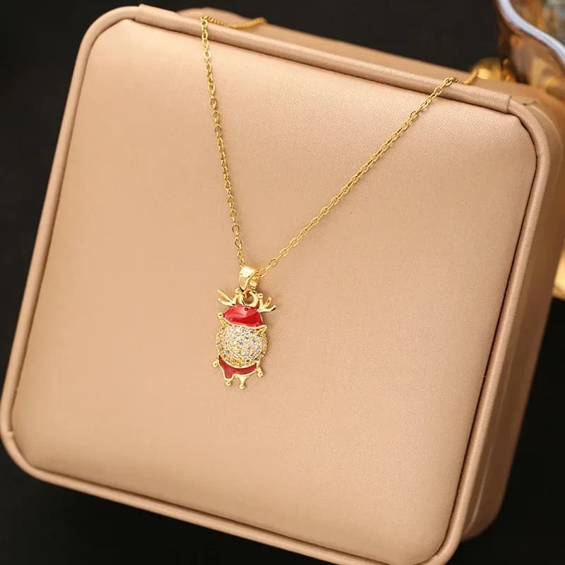 สร้อยคอจี้กวางเรนเดียร์คริสต์มาส ประดับ Cubic Zirconia