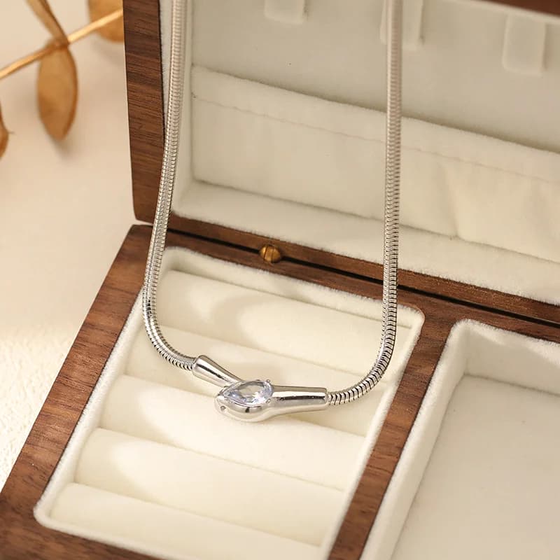 Snakehead Zircon Necklace, Silver Color