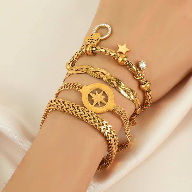 Gold Color Thick Chain Choker and Bracelet Set