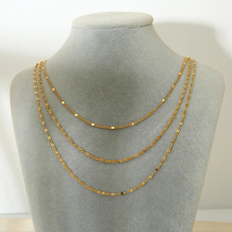 Stainless Steel Layered Stacking Chain Necklace