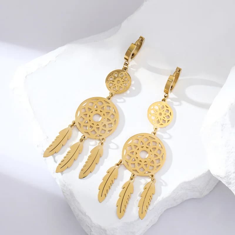 Feather Dream Catcher Dangle Earrings