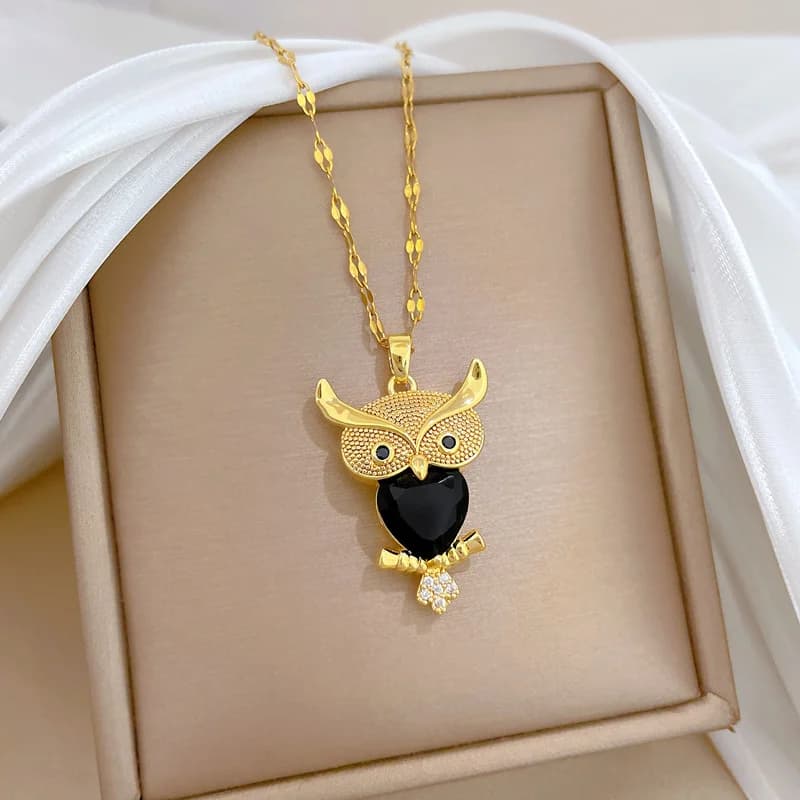 สร้อยคอจี้รูปนกฮูกประดับเพชร Zircon เปล่งประกาย