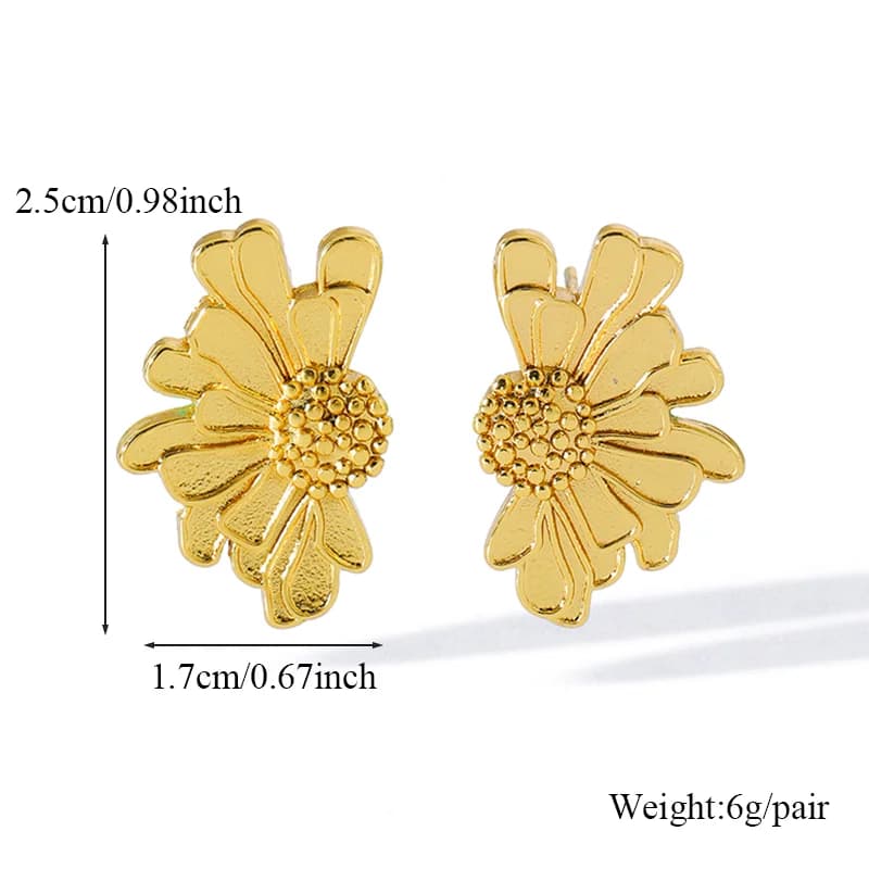 Gold Color Flower Plant Stud and Drop Earrings
