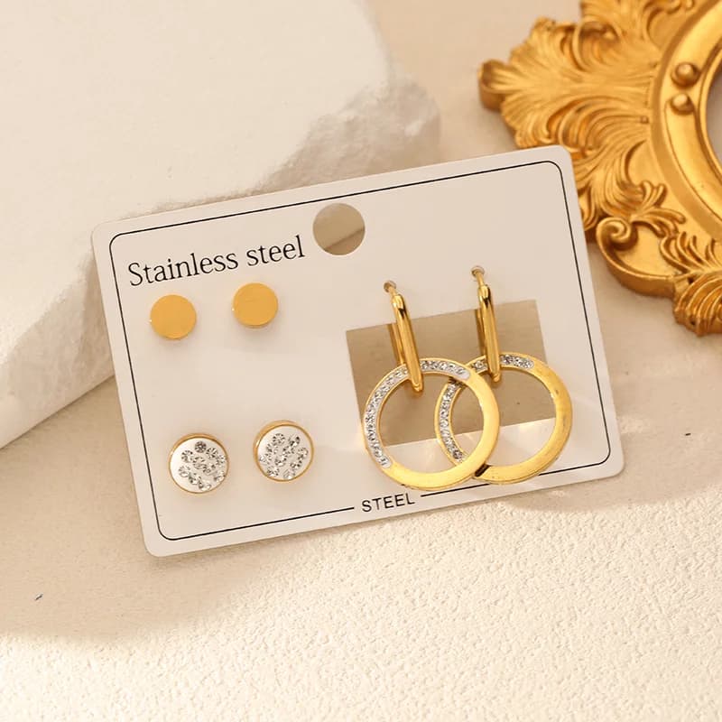 3-Pair Round Cubic Zirconia Stud Earring Set