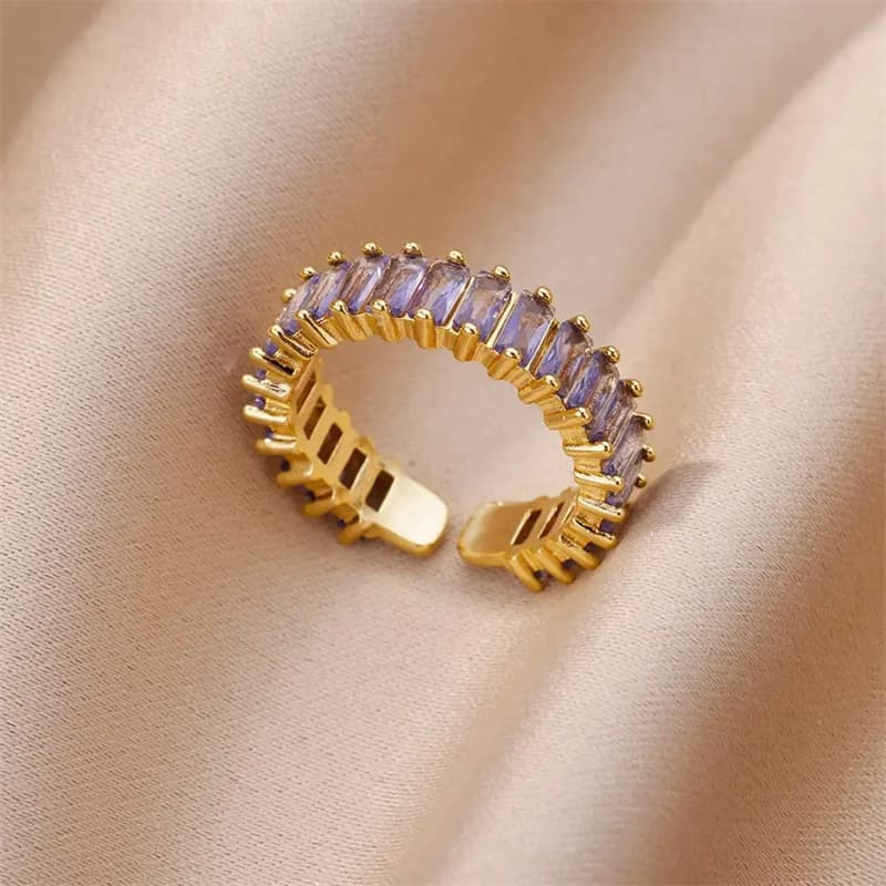 316L Stainless Steel Cubic Zirconia Adjustable Ring