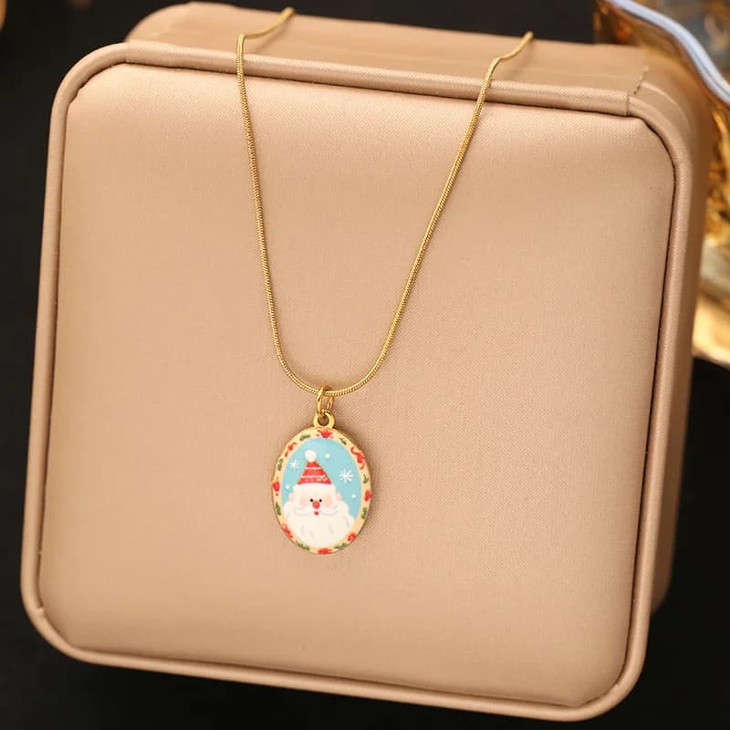 Cartoon Snowman and Tree Pendant Necklace