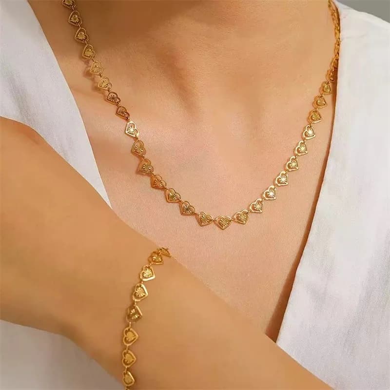 ชุดเครื่องประดับหัวใจสีเงิน (สร้อยคอ กำไล ต่างหู)