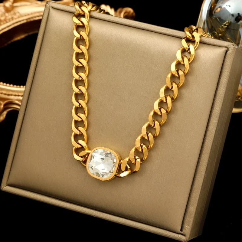 Stainless Steel Gold Thick Link Chain Necklace