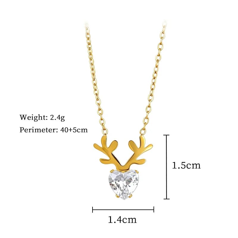 Reindeer Heart Zircon Pendant Necklace
