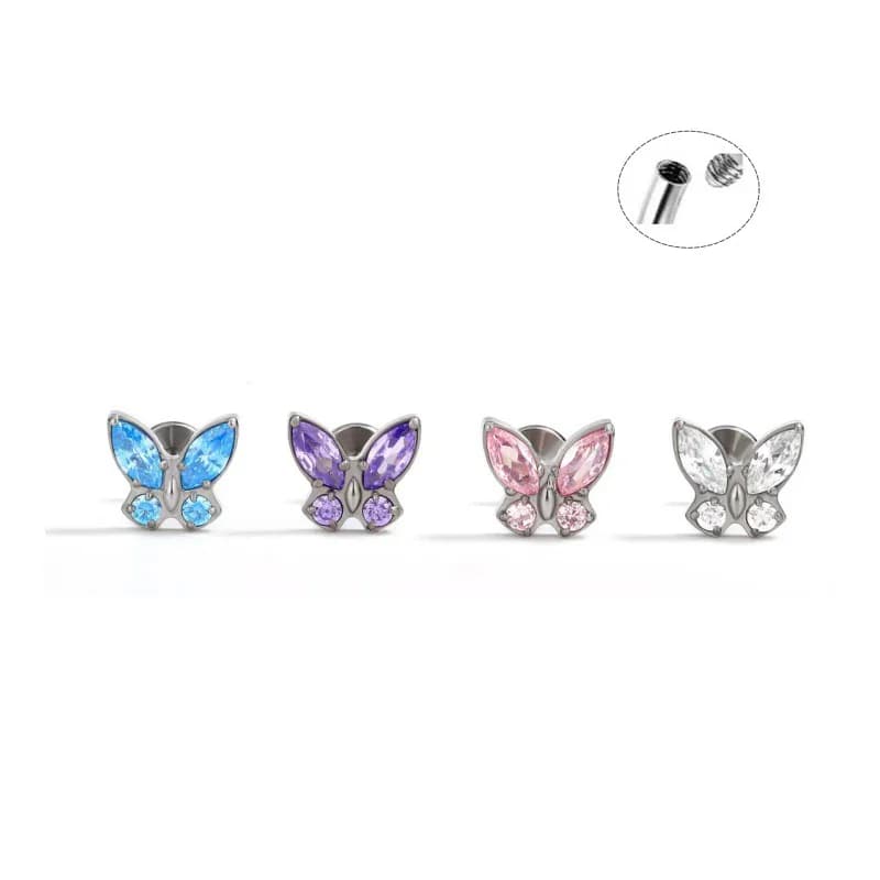 ASTM F136 Titanium Spiral Butterfly Zircon Body Piercing 16G