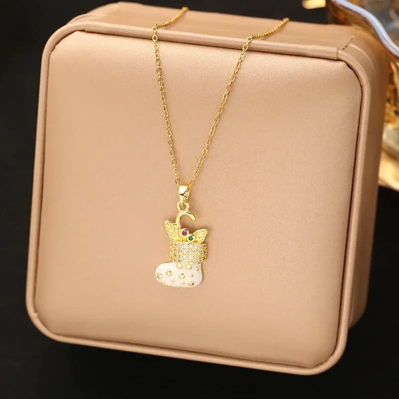 สร้อยคอจี้ถุงเท้าคริสต์มาส ชุบทอง 18K