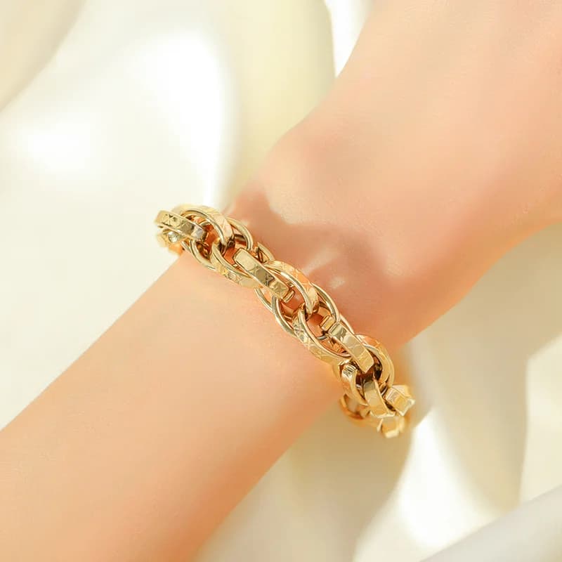 สร้อยข้อมือสายโซ่คิวบาหนา สแตนเลสสตีล 316L ชุบสีทอง