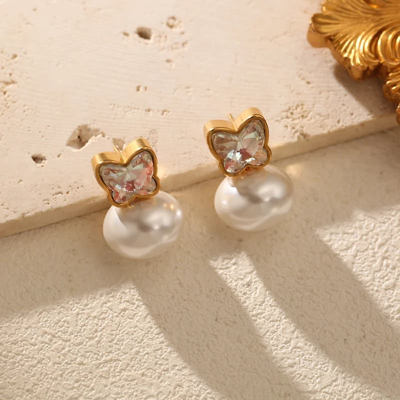 Butterfly Pearl Stud Earrings