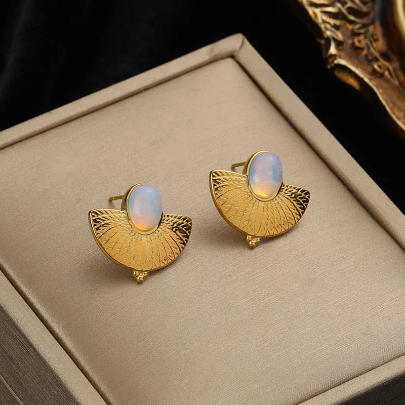Fan Geometric Drop Hoop Earrings, Gold Color