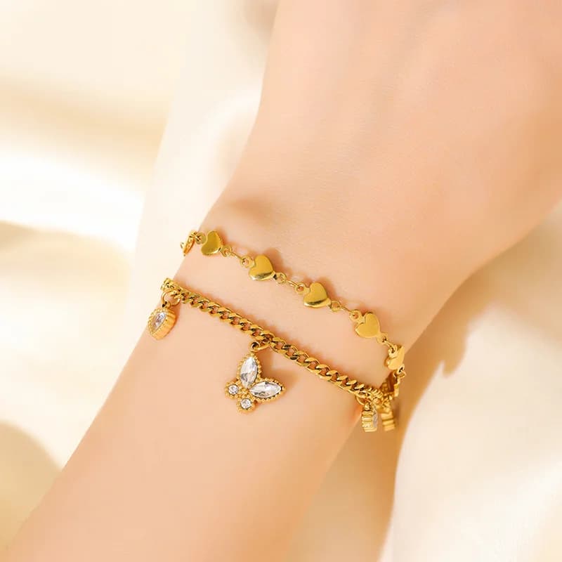 สร้อยข้อมือจี้ผิวสัมผัสสีทอง สายโซ่ข้อมือ
