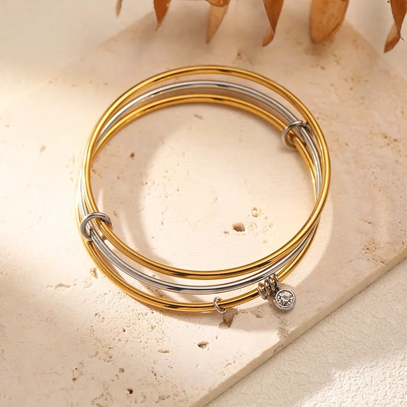 กำไลสแตนเลส 316L หลายชั้น ประดับเพชร Cubic Zirconia