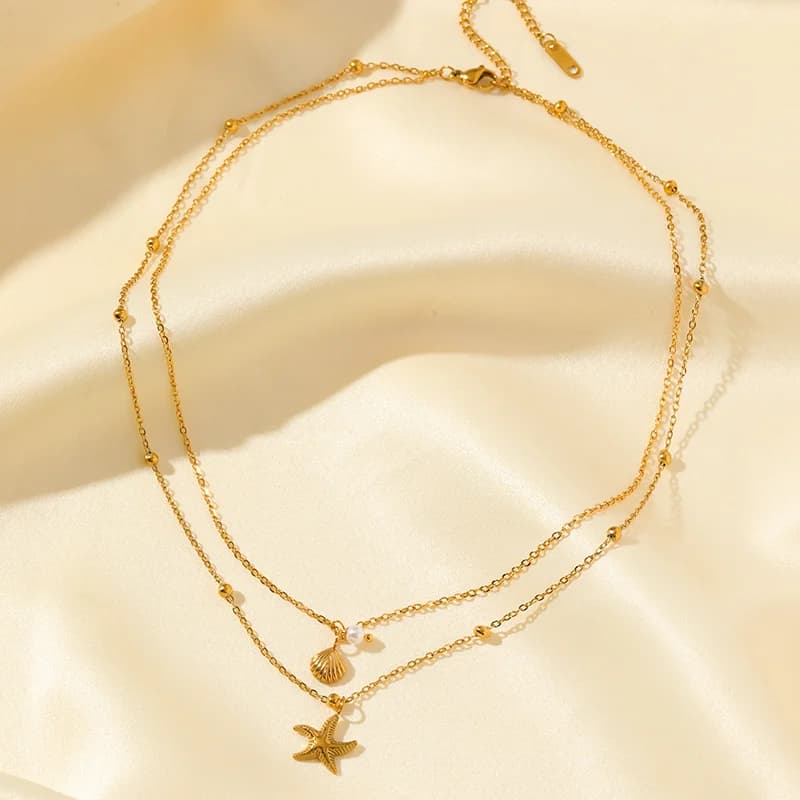Starfish Shell Pearl Pendant Necklace and Earring Set