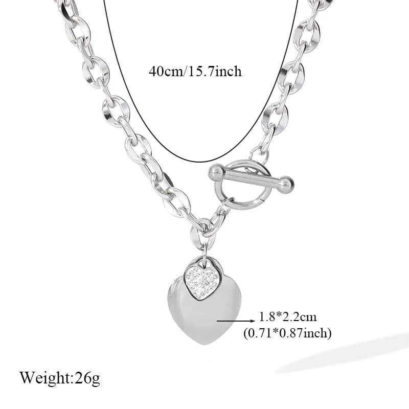 Double Heart Necklace and Bracelet Set, Silver