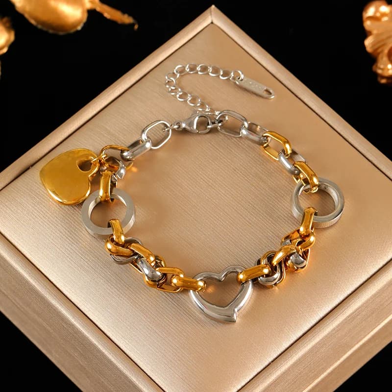 Stainless Steel Rhinestone Lock Charm Bracelet