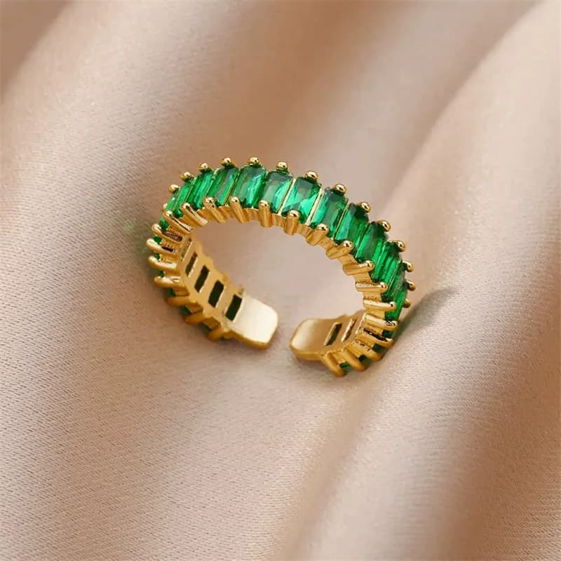 316L Stainless Steel Cubic Zirconia Adjustable Ring