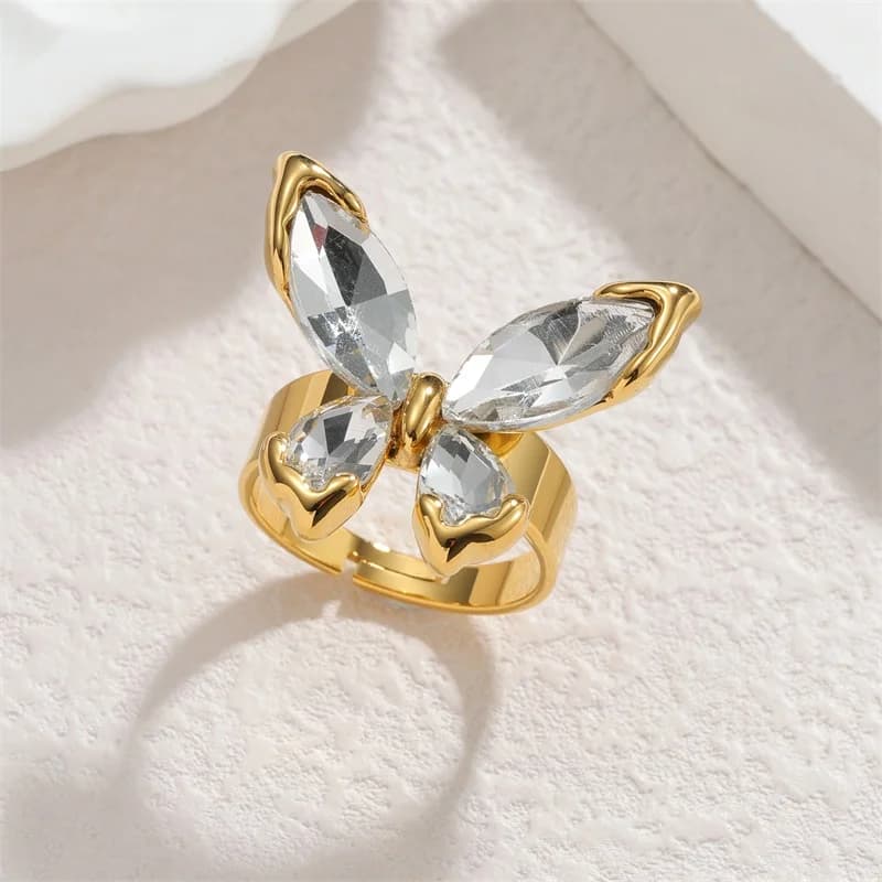 Adjustable Flower Heart Open Ring, Stainless Steel