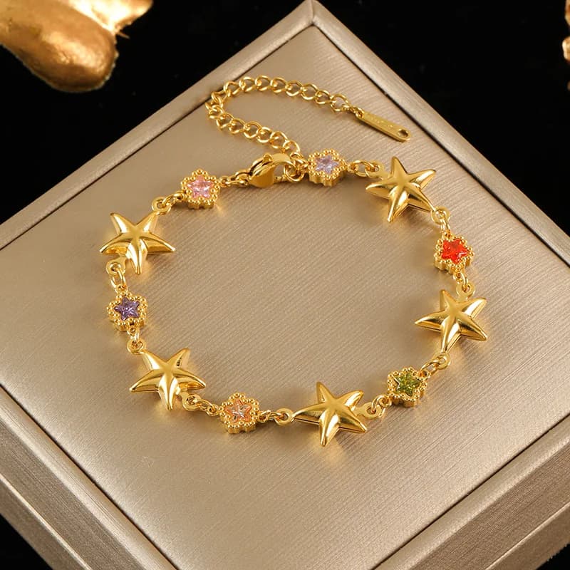 Flower and Star Charm Bracelet with Pearls