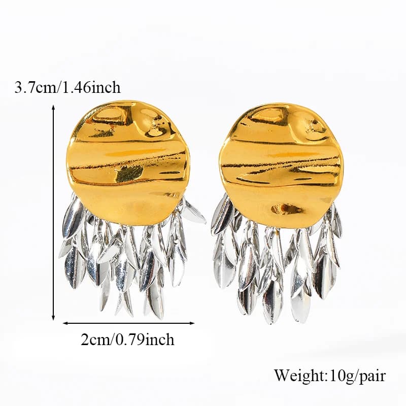 Metal Leaf Tassel Drop Earrings, 18K PVD Plated