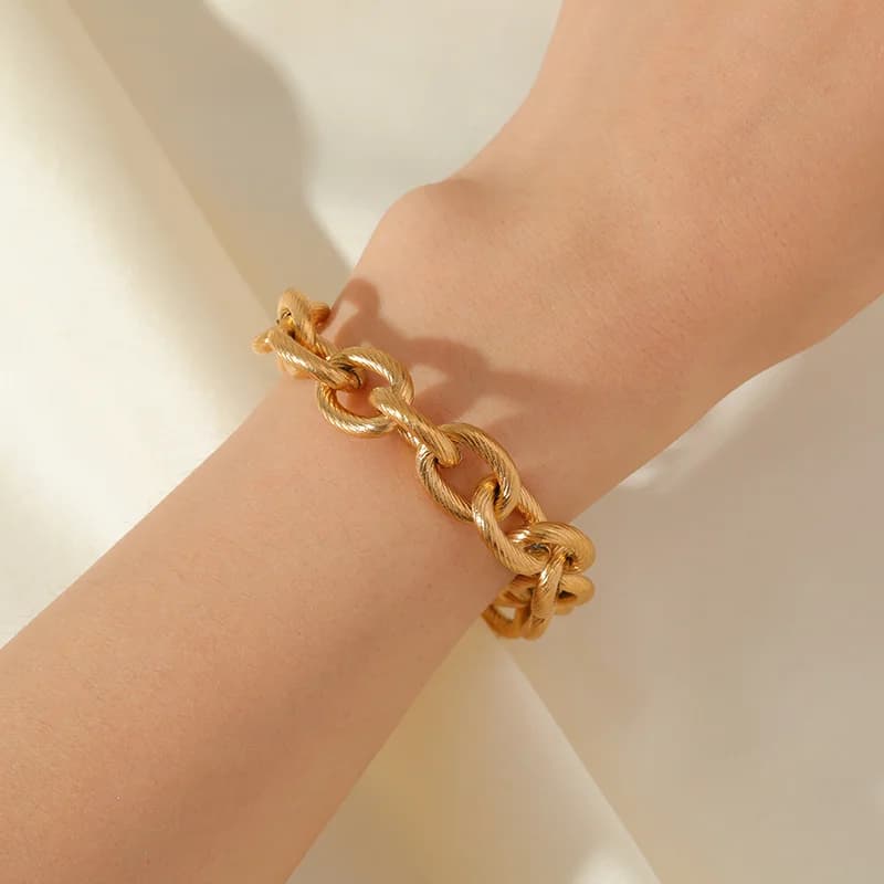 สร้อยข้อมือโซ่หนา สแตนเลสสตีล 316L สีทอง