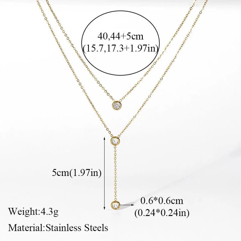 White Zirconia Double Layer Stainless Steel Necklace