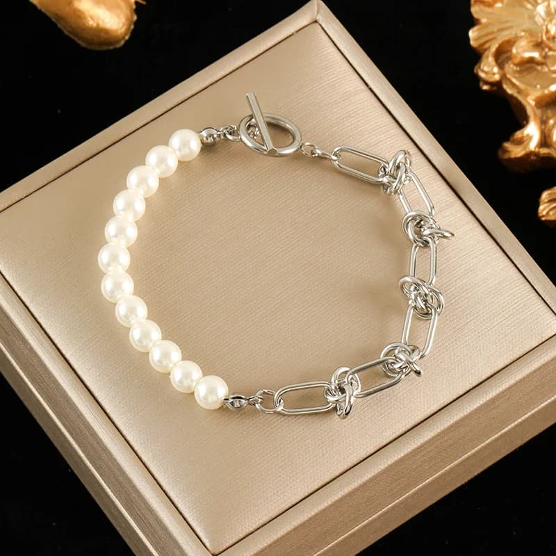 Polished Chain Wide Bangle, Gold Color