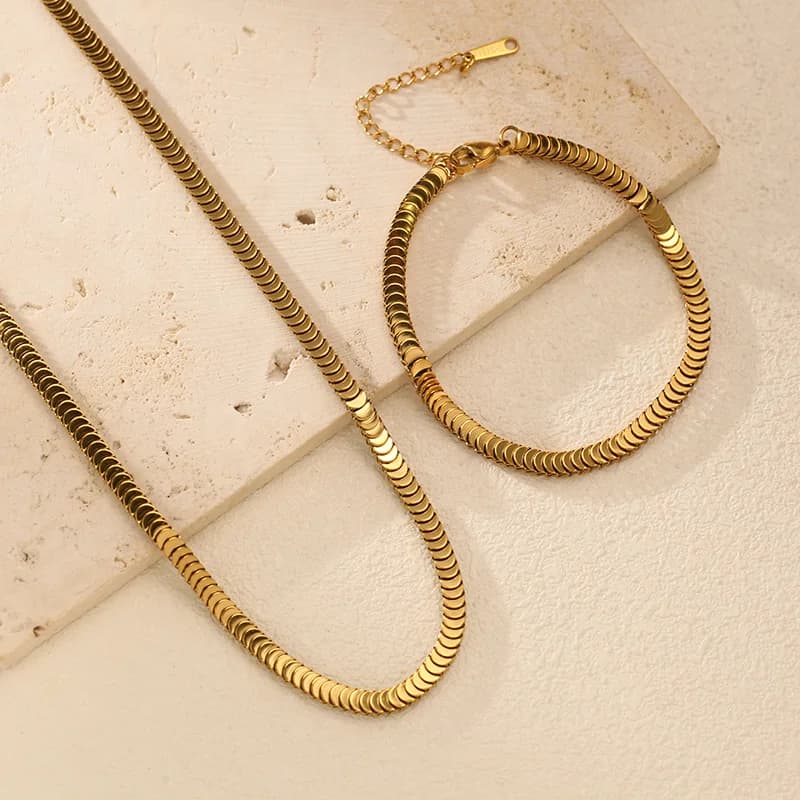 Gold Snake Chain Necklace and Bracelet Set