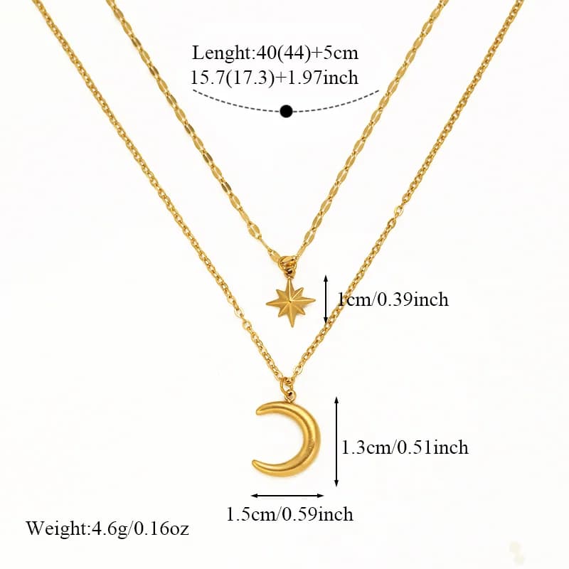 Retro Star Moon Pendant Necklace, Gold Plated