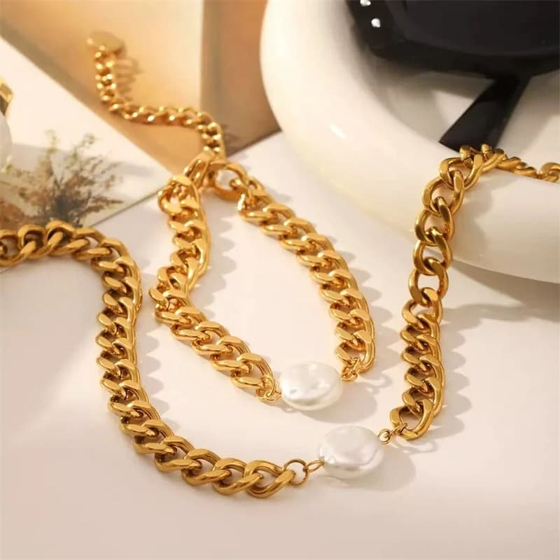 Statement Metal Chain Necklace and Bracelet Set