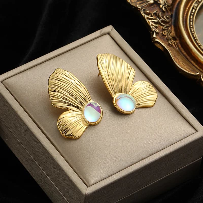 Fan Geometric Drop Hoop Earrings, Gold Color