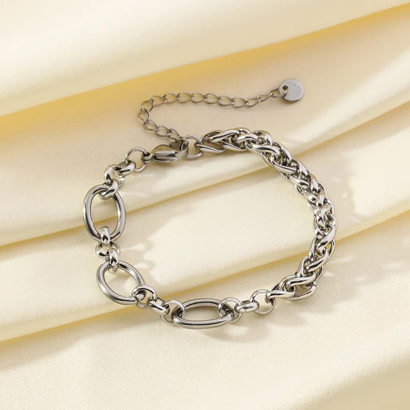 Polished Chain Wide Bangle, Gold Color
