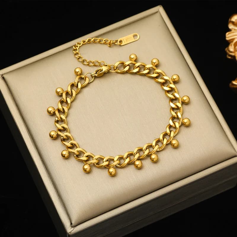 316L Stainless Steel Gold Color Heart Bead Bracelet