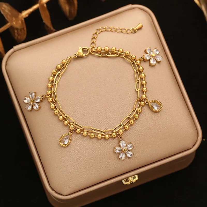 Flower and Star Charm Bracelet with Pearls